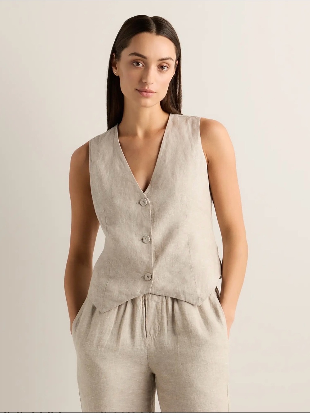 Quince Linen Flax Color Vest Size Small EUC